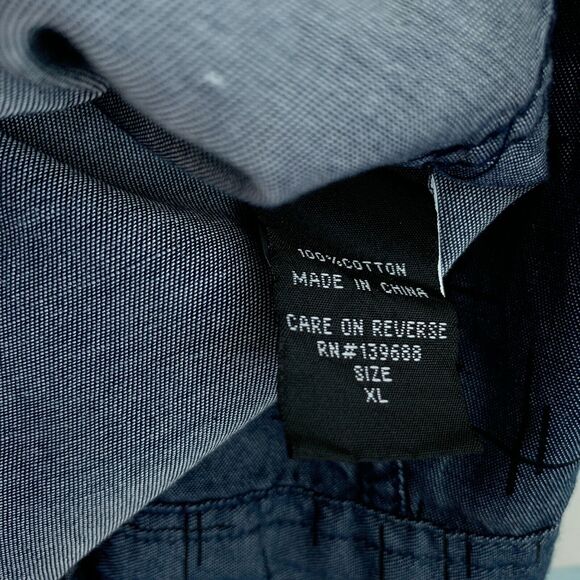 Ocean Current Chambray Printed Shirt Blue Button Front Casual Cotton Mens XL - Picture 8 of 9